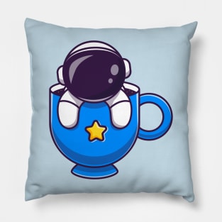 Cute Astronaut In Cup Coffee Cartoon Pillow