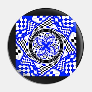 Blue Black and White Double Layer Swirl and Checkered Pinwheel Pin