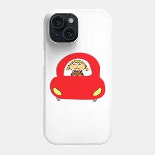 Girl driving in a red car. Interesting design, modern, interesting drawing. Hobby and interest. Concept and idea. Phone Case