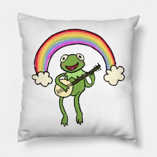 frog with banjo under rainbow Pillow