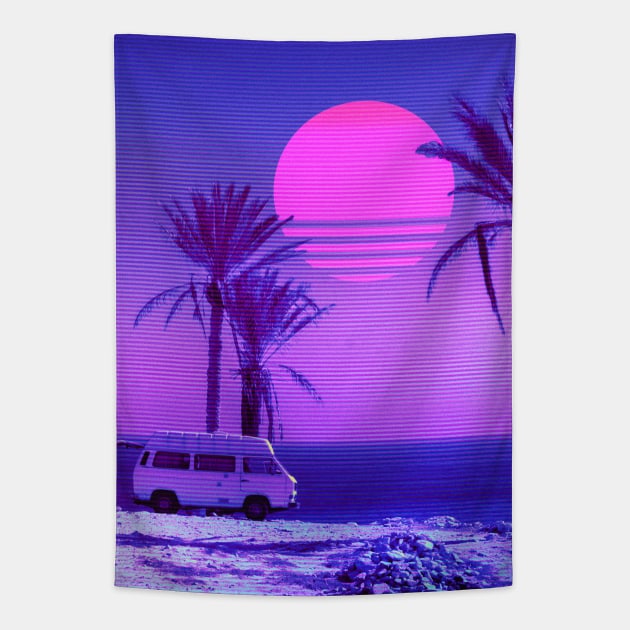 Sunset beach vibes Tapestry by mrcatguys