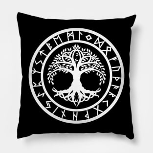 Yggdrasil /// Rune Circle White Pillow