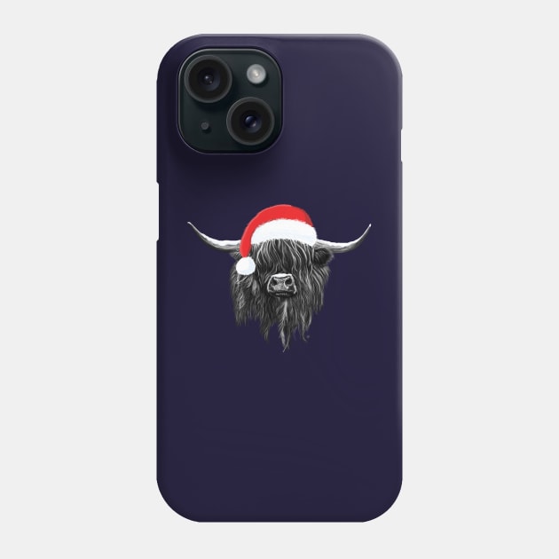 Scottish Highland Cow Christmas Santa Hat Phone Case by brodyquixote