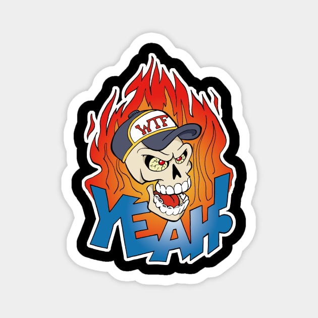 Skull on fire Magnet by Vick Debergh