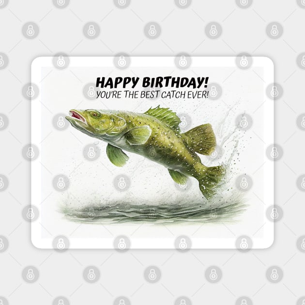 Happy Birthday Cod Fish Watercolor Magnet by Danielleroyer