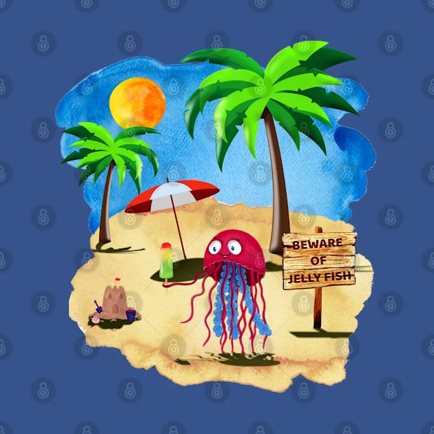 Jelly Fish Eating Icecream At The Beach by Jim Mech's Designs