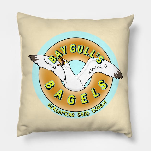 Bay Gull's Bagels Pillow by OceanicBrouhaha