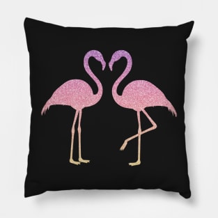 Pink Sunset Sunrise Ombre Faux Glitter Flamingos Silhouette Pillow