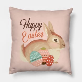 soft pink easter bunny with easter eggs in a vintage design. Pillow