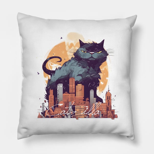 Catzilla Pillow by ArtRoute02