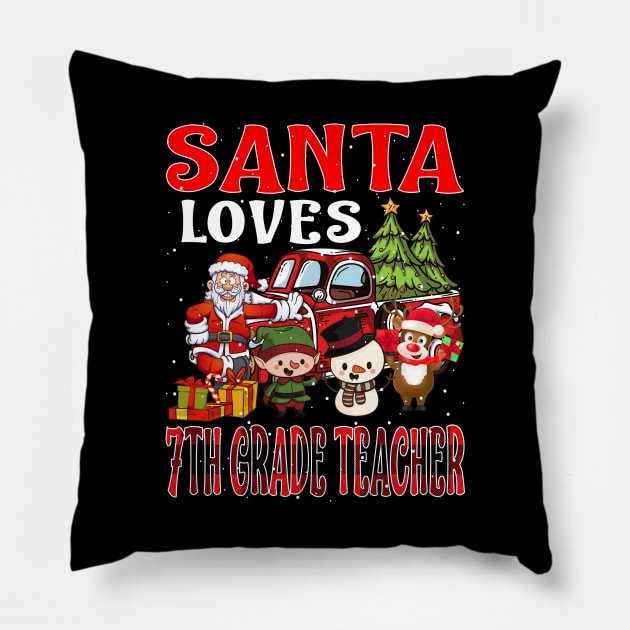 Santa Loves 7Th Grade Teacher Pillow by intelus