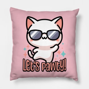 Let's Pawty! Cute Dancing Cat Pun Pillow