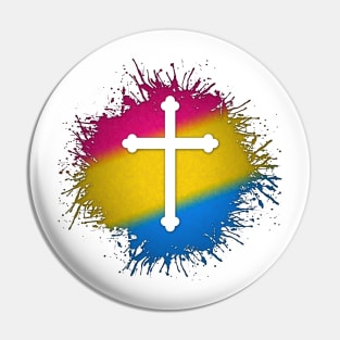 Paint Splatter Pansexual Pride Christian Cross Symbol Pin