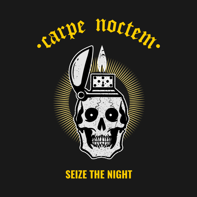 Carpe Noctem II - Seize The Night - Latin Quotes Phrase - Skull Art by WIZECROW