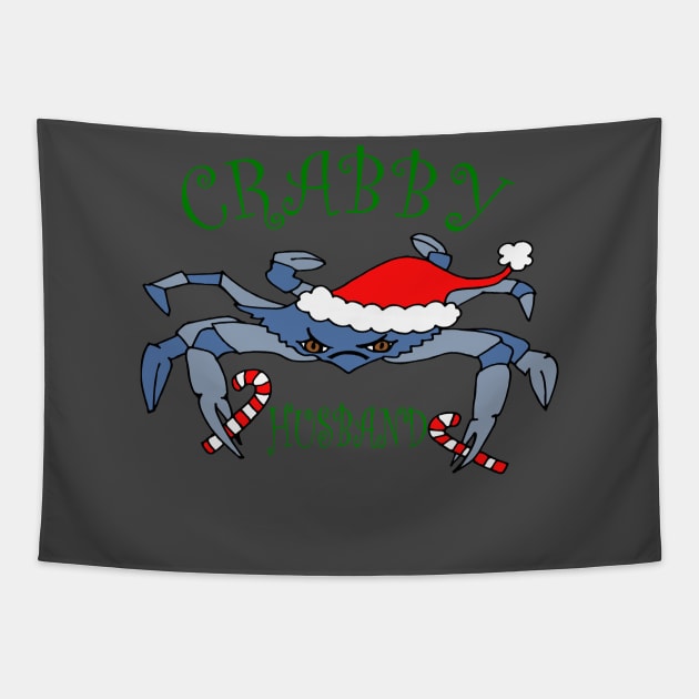 Funny Crabby Husband Christmas Crab Tapestry by DesignFunk