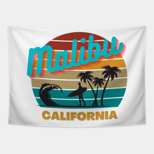 Malibu  California Retro Vintage Sunset Graphic Design Tapestry