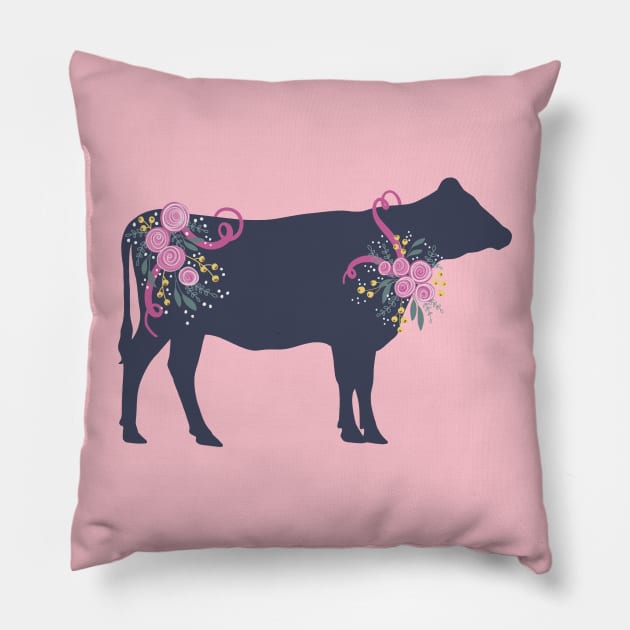 Country Cow with Floral Bouquet Pillow by cottoncanvas