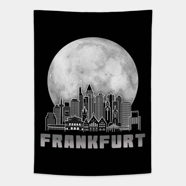 Frankfurt Germany Skyline Full Moon Tapestry by travel2xplanet