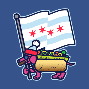 Chicago Stocking Cap Dog with Flag T-Shirt