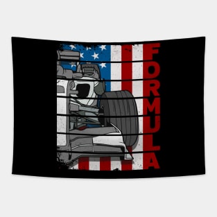 Formula One Race Car American Flag Tapestry