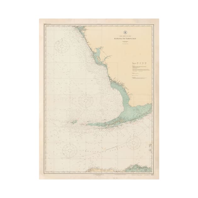 Old Florida & Cuban Coast Map (1923) Vintage Tampa Bay to Havana Chart by Bravuramedia