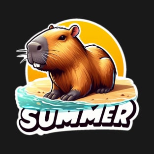 Cute summer capybara on the beach T-Shirt