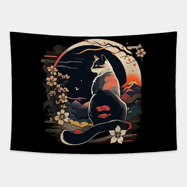 Cat Japan Style Funny Cat Gift Retro Vintage Funny Cat Tapestry by KsuAnn