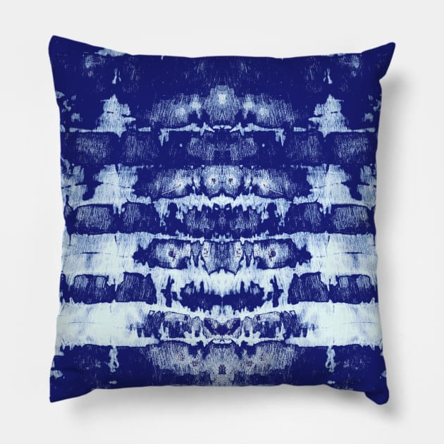 Indigo Tie-Dye Symmetry Pillow by Carolina Díaz