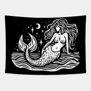 Woodcut Mermaid Tapestry
