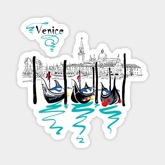 Gondolas in Venice lagoon, Italia Magnet by kavalenkava