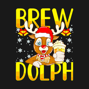 Brewdolph The Beer Drinking Reindeer Funny Christmas Gift T-Shirt