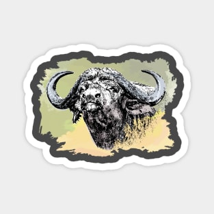 African Buffalo Bull Watercolor Painting for Buffalo Fans Magnet