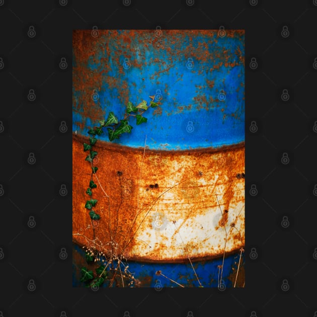 Ivy Against Blue and White Rusted Oil Drum by jojobob