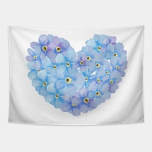 Forget Me Not Blue Flowers Heart - Floral Heart Design Tapestry