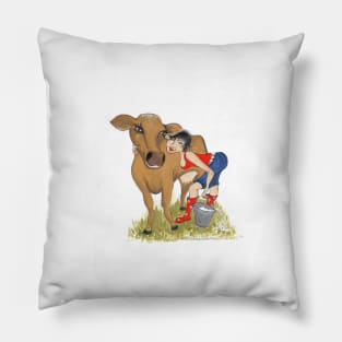 Dairy Cow Girl Pillow