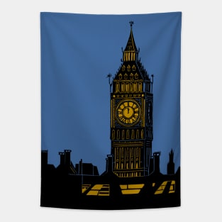 Big Ben London Silhouette Linocut Tapestry