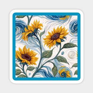 Starry Sunflowers – Van Gogh Inspired Floral Art Magnet