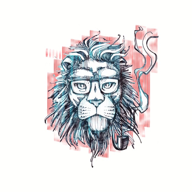 Hipster lion smoking pipe by bernardojbp