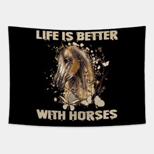 Cute Life Is Better With Horses Horseback Riding Tapestry