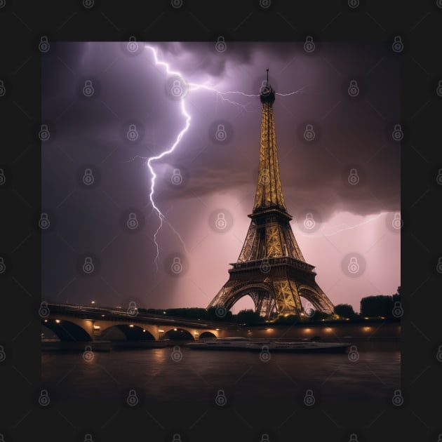 Iconic World Landmarks During A Thinderstorm: Eiffel Tower Paris by Musical Art By Andrew