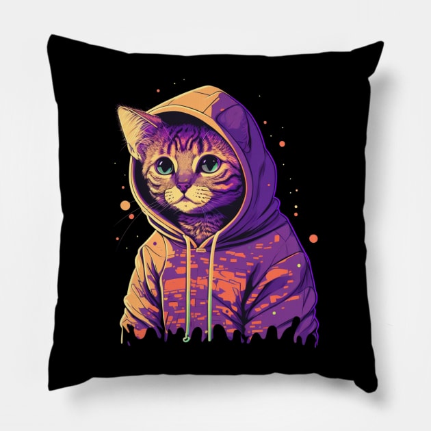 Cool Cat in a Vaporwave Hoodie Pillow by gibah