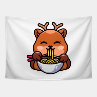 Cute deer eating ramen with chopstick cartoon Tapestry