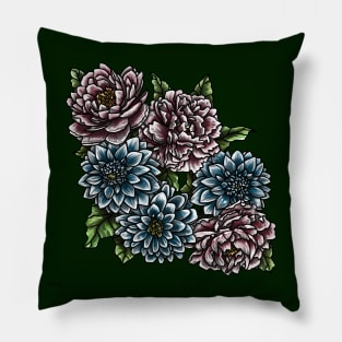 Trans Peonies and Dahlias Pillow