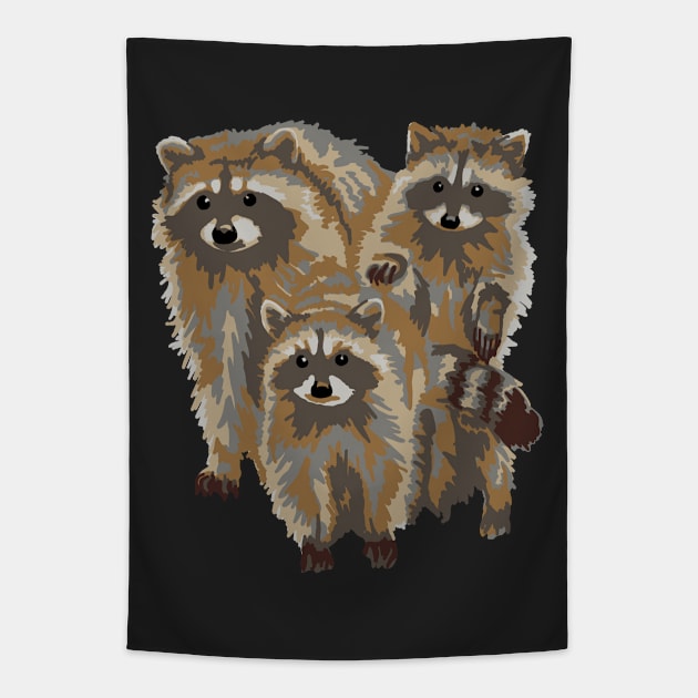 Raccoon Trio Tapestry by Slightly Unhinged