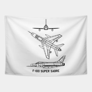 F-100 Super Sabre American Jet Aircraft Blueprint Diagrams Tapestry