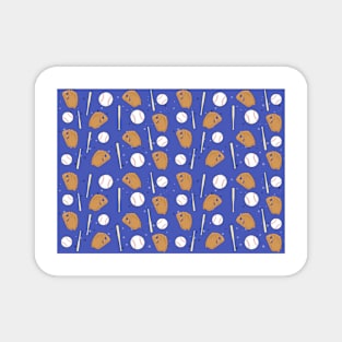 Baseball - Gloves, Balls & Bats on Blue Background Seamless Pattern Magnet