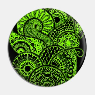 Abstract Mandala design (green on black) Pin