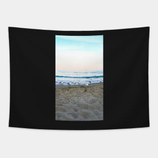 Seagulls sit on the beach Tapestry