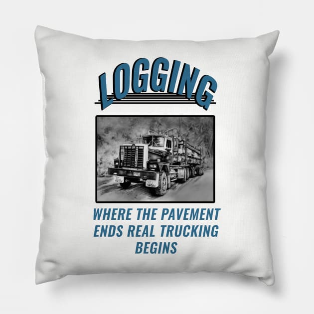 Logging Truck Pillow by AuburnQuailart