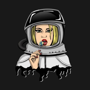 Sexy Female Astronaut With Earth Lollipop T-Shirt
